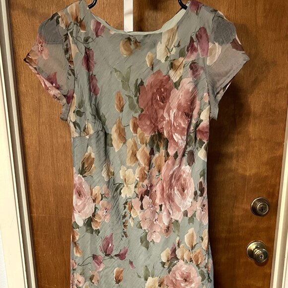 VTG All That Jazz Muted Green with Roses Print on Chiffon Long Dress SZ 5/6 - Picture 3 of 3